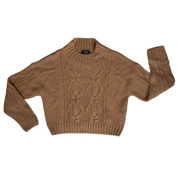 Urban Heritage Cropped Cable Knit Sweater Women Small Tan Mock Neck Fall Cozy - Picture 9 of 16